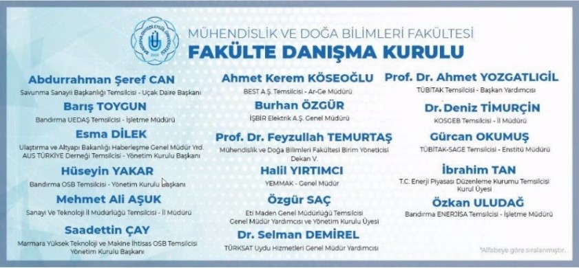 Bandırma Onyedi Eylül Üniversitesi Mühendislik ve Doğa Bilimleri Fakültesi Danışma Kurulu Toplantısı Gerçekleştirildi